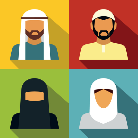 Middle Eastern people avatar on color background with long shadow. Vector illustrationのイラスト素材