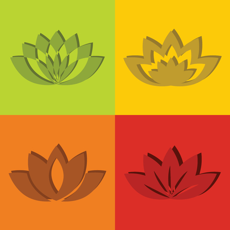 Color flat flowers with short shadow. Logo for spa salon. Vector illustrationのイラスト素材