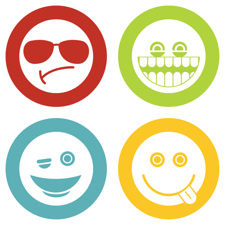 Emoji, emoticons white icons. Set of color smiley. Vector illustrationのイラスト素材