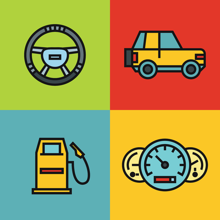 Road tourist color icons in line style with black stroke on color background. Vector illustrationのイラスト素材