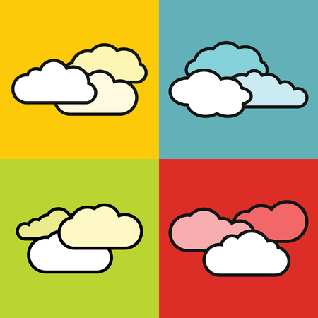 Flat cloud icons on color background. Cloudscape colourful vector illustrationのイラスト素材