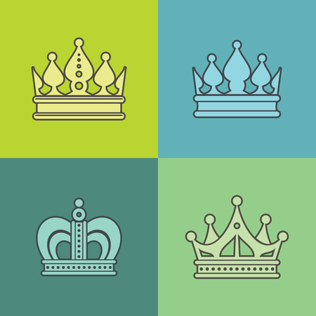 Light crown icons on color background. Design crown isolated, vector illustrationのイラスト素材
