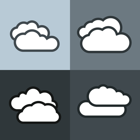 White flat cloud icons on color background. Cloudy weather icon. Vector illustrationのイラスト素材