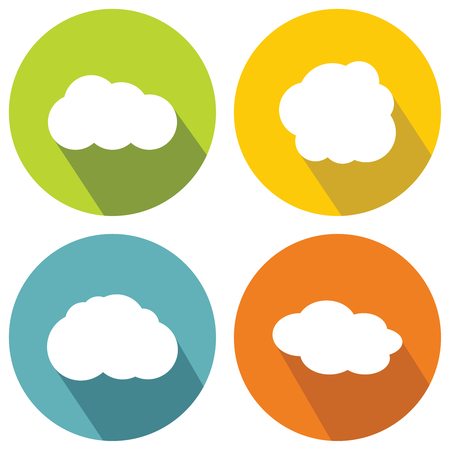 Cloud flat icons on color background with long shadow. Communication cloud in round. Vector illustrationのイラスト素材