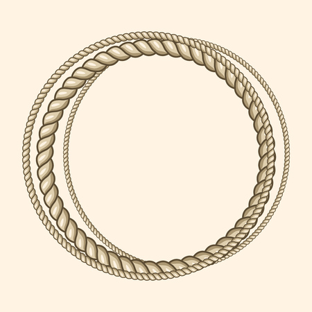 Round marine ropes frame for text. Vintage nautical style, vector illustrationのイラスト素材