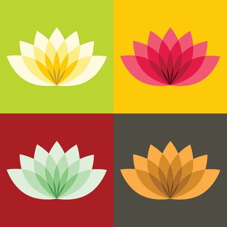 Flat lotos flowers on color background. Blossom floral plant, vector illustrationのイラスト素材