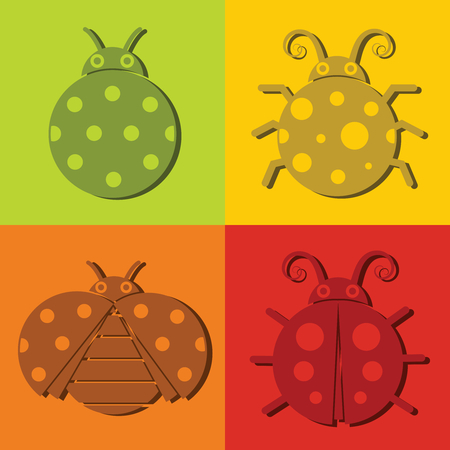 Ladybug icons with dark shadow isolated on color background. Vector illustrationのイラスト素材