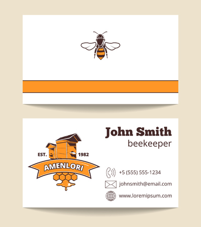 Beekeeper vector business card template. Honey and honeycomb illustration flatのイラスト素材