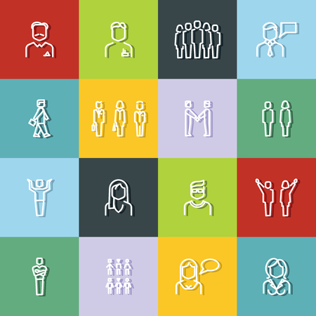 People outline icons with dark shadow on color background. Set of woman and man. Vector illustrationのイラスト素材