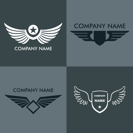 Wings for company on gray background. Business elements, vector illustrationのイラスト素材