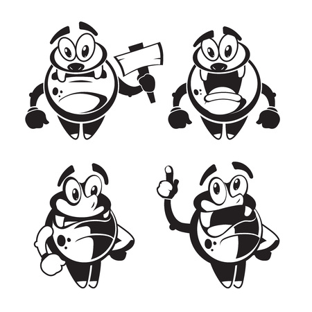 Funny cute little black quirky monster vector. Happy character friendly with joy face illustrationのイラスト素材