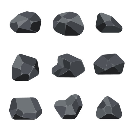 Polygonal stones rock graphite coal elements for computer and app games. Structure angular quartz mineral, vector illustrationのイラスト素材