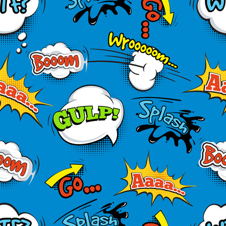 Vintage comic shout vector seamless pattern. Speech bubble with word and illustration of explosionのイラスト素材