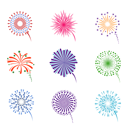 Fireworks display vector set. Pyrotechnics for event celebration new year illustrationのイラスト素材
