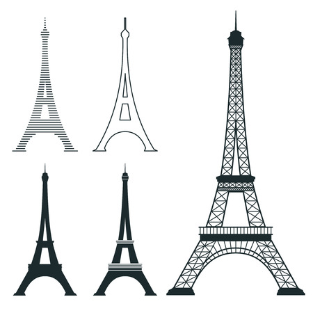 Different eiffel tower vector landmark set. French architecture monument, famous romantic place illustrationのイラスト素材