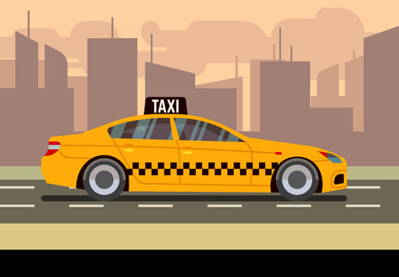 Taxi sedan car flat vector illustration. Transport service for passengerのイラスト素材