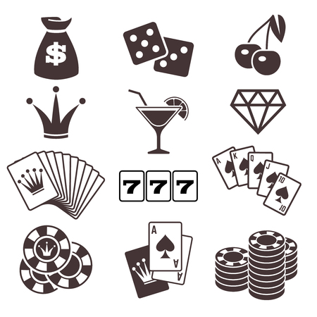 Gambling, and poker card game, casino luck vector icons set. Play in dice and blackjack illustrationのイラスト素材