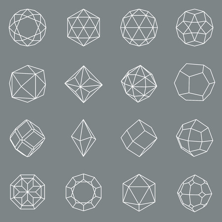 Gem crystal geometric shapes set. Linear polygon stone or diamond, vector illustrationのイラスト素材