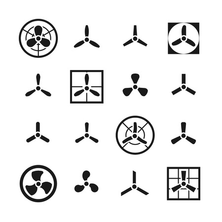 Fans, propellers vector icons set. Ventilator and electric cooler with blade illustrationのイラスト素材