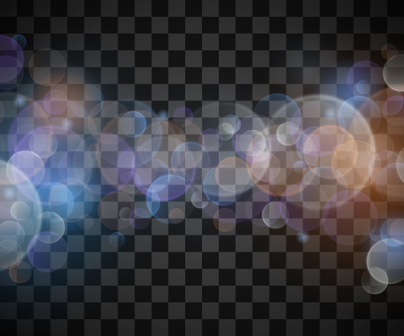 Abstract vector bokeh sunbeams effect isolated on transparent plaid background. Defocused and blurred, shimmer decoration glare illustrationのイラスト素材