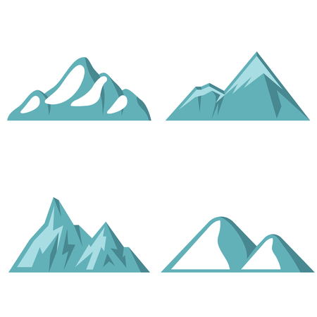 Blue mountain flat icons on white background. Element logo for travel company. Vector illustrationのイラスト素材