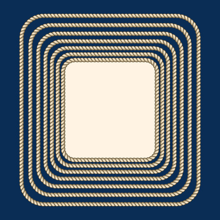 Square nautical brown ropes frame. String element and decoration cord, vector illustrationのイラスト素材