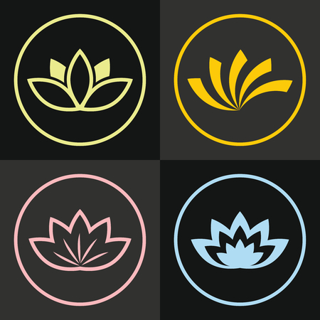 Color line flowers on black background. Logo design in line art style. Vector illustrationのイラスト素材