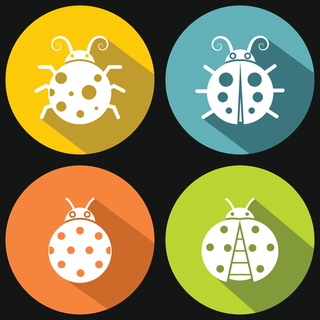Ladybugs on yellow background with shadow. White insect in circle. Vector illustrationのイラスト素材