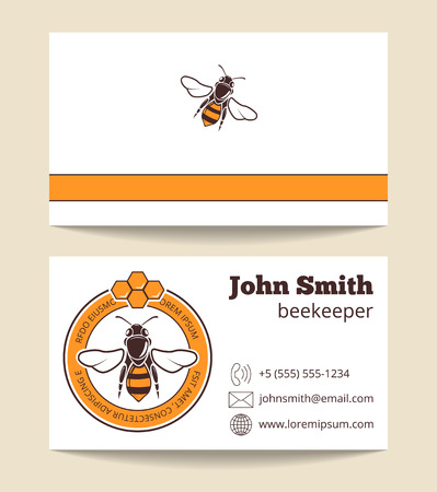 Beekeeper vector business card template. Dessert nutrition farming logo illustrationのイラスト素材