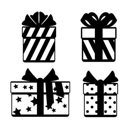 Gift boxes with ribbon bows icons set isolated over white. Object box for xmas, vector illustrationのイラスト素材