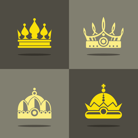 Yellow crown icons with shadow. Royal crown for prince, vector illustrationのイラスト素材