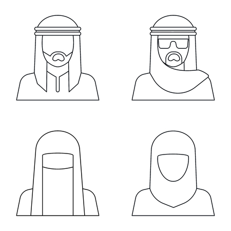 Middle Eastern people avatar in line style on white background. Vector illustrationのイラスト素材