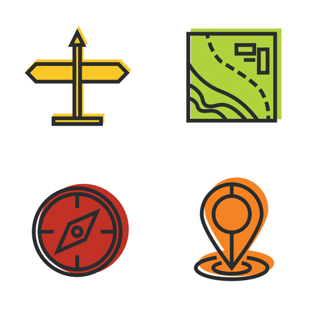 Road tourist line icons. Compass and map isolated on white background. Vector illustrationのイラスト素材