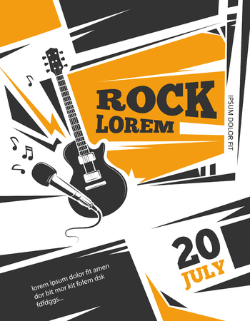 Live music vector poster template. Rock concert with guitar, musical placard vintage illustrationのイラスト素材