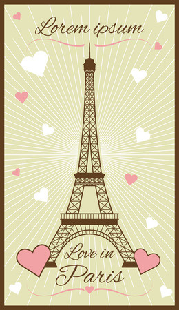 Vector greeting card with eiffel tower. Famous architecture statue illustrationのイラスト素材