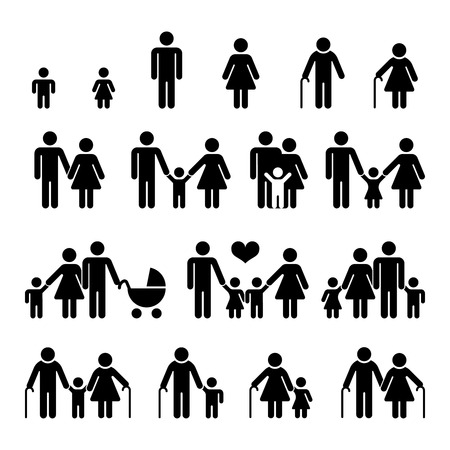 Family and people vector icons. Father and mother with boy and girl illustrationのイラスト素材
