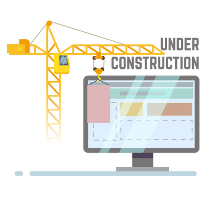 Building under construction web site vector background. Repair web page with crane illustrationのイラスト素材