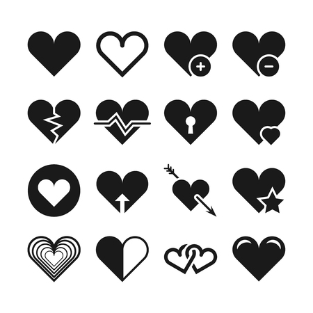 Love heart vector icons. Set of romantic elements for valentine day illustrationのイラスト素材