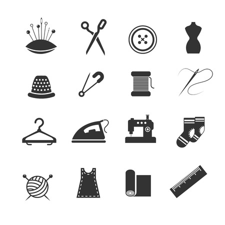Sewing fashion needlework tailor vector icons. Tailoring and dressmaking craft illustrationのイラスト素材
