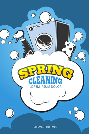 Spring cleaning service vector concept background. Housework and housekeeping, washing laundry illustrationのイラスト素材