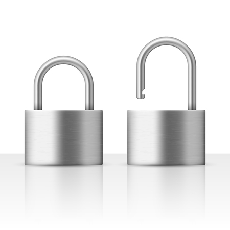 Locked and unlocked padlock vector illustration security concept. Metal lock for safety and privacyのイラスト素材