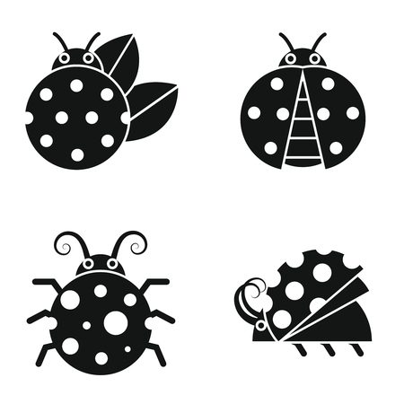 Black silhouette ladybugs on white background. Ladybug in monochrome style. Vector illustrationのイラスト素材