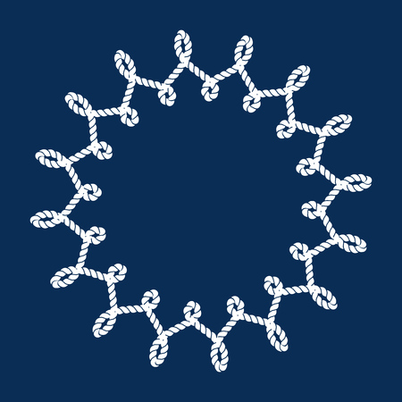 Intertwined nautical ropes frame on navy blue background. Vector illustration emblemのイラスト素材