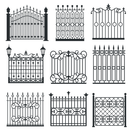 Metal iron gates, grilles, fences with ornamental antique pattern. Vector illustration