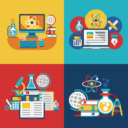 Education and science vector flat concepts for physics, biology or chemistry school laboratoryのイラスト素材