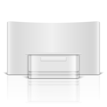 Blank exhibition, retail stand counter isolated on white background. Empty commercial promotional counter for marketing. Vector illustrationのイラスト素材