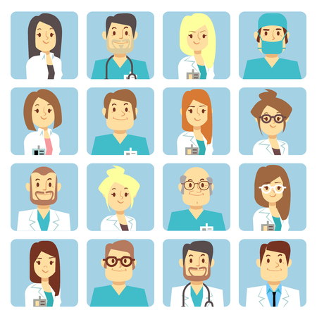 Doctor and nurse flat vector avatars. Person character profession surgeon illustrationのイラスト素材
