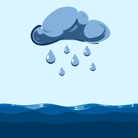 Vector cloud with falling rain sea. Marine weather rainy illustrationのイラスト素材
