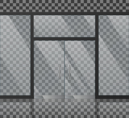Glass store facade vector illustration. Transparent front for office or boutique, clear showcase facade windowのイラスト素材