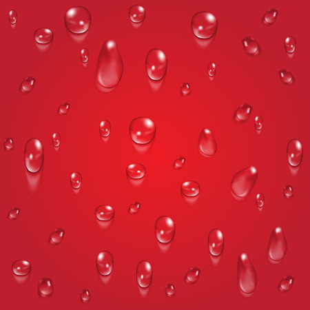 Bright red transparent water drops vector background. Rain droplet illustrationのイラスト素材